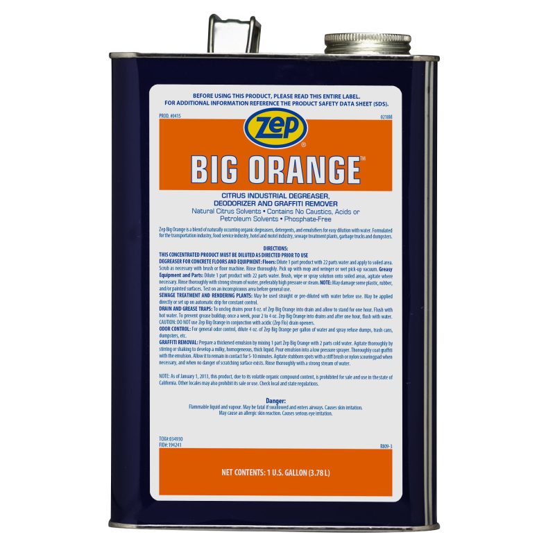Zep Big Orange Citrus Industrial Degreaser. Deodorizer & Graffiti Remover – Removes Tough Soils – 1 Gallon