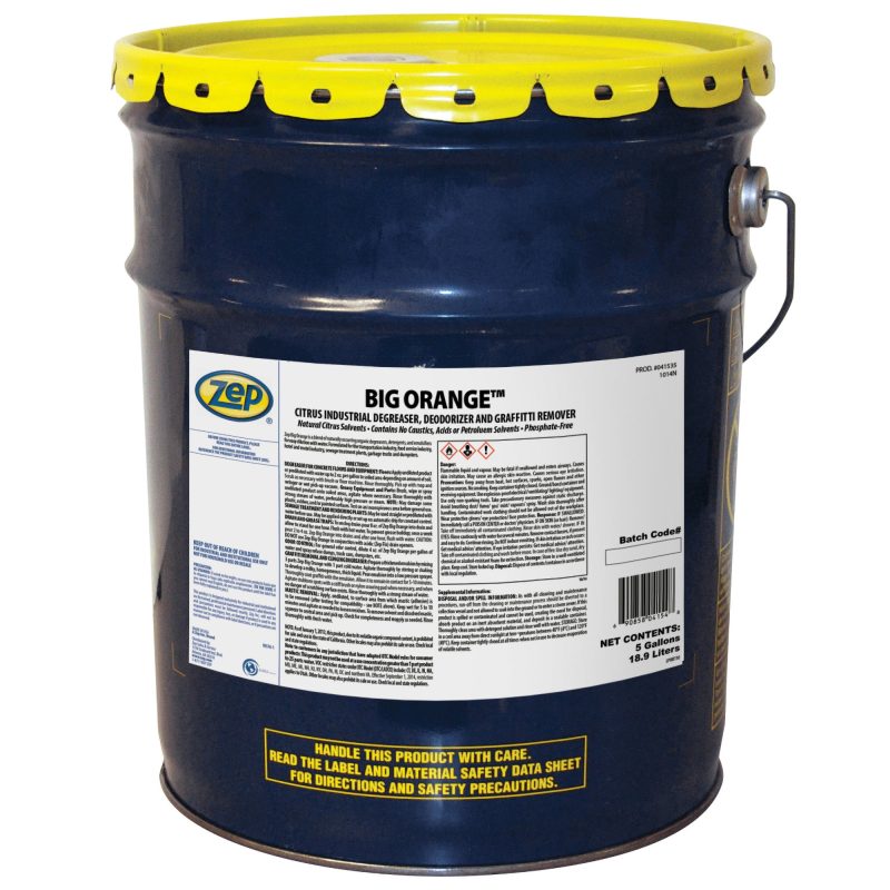 Zep Big Orange Citrus Industrial Degreaser. Deodorizer & Graffiti Remover – Removes Tough Soils – 5 Gallon
