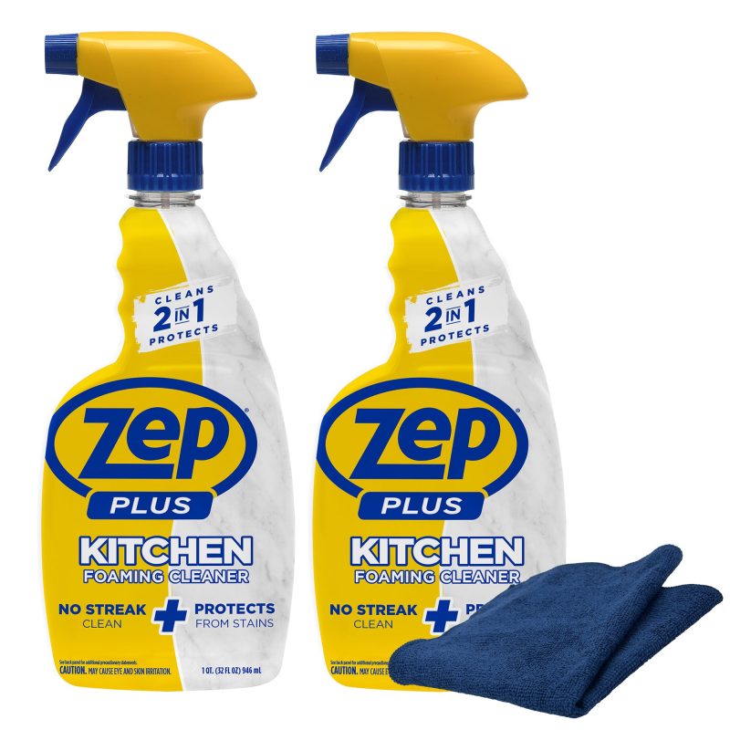 Zep Plus Foaming Kitchen Cleaner 32 oz and Blue Microfiber Rag