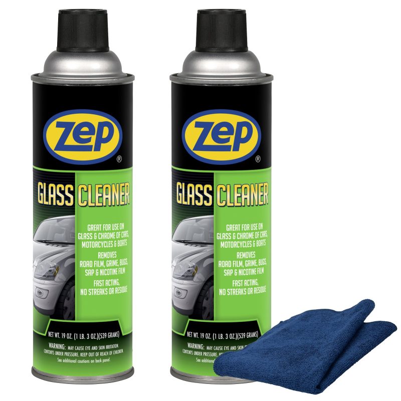 Zep Glass Cleaner 19 oz and Blue Microfiber Rag