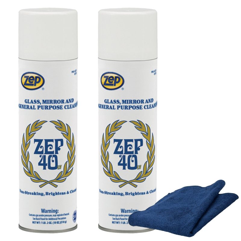 Zep 40 LV Glass. Mirror & General-Purpose Cleaner 18 oz and Blue Microfiber Rag