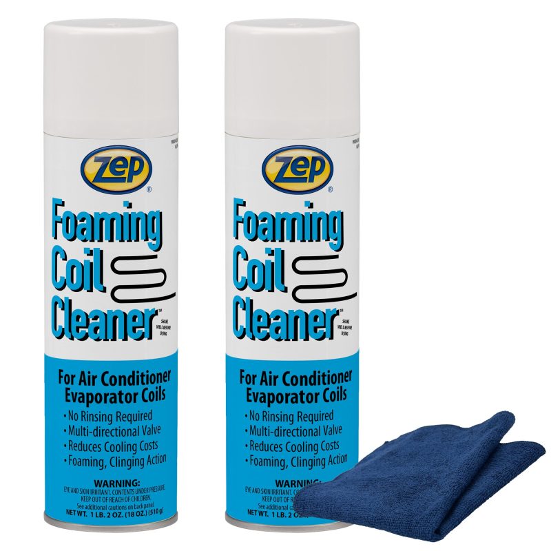 Zep Foaming Coil Cleaner 18 oz and Blue Microfiber Rag