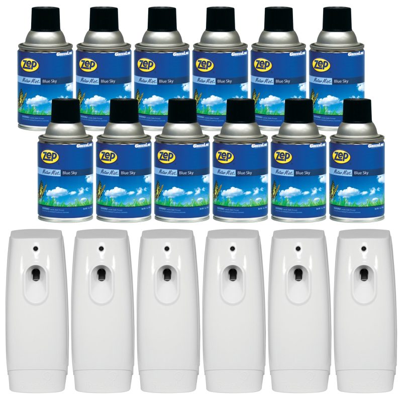 Zep Metered Mist Automatic Aerosol Dispenser Refill. Blue Sky (Case of 12) with TimeMist Metered Aerosol Fragrance Dispenser (Case of 6) Bundle