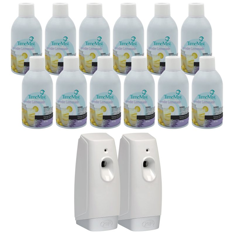 TimeMist Premium Metered Air Freshener Refills. Lavender Lemonade (Case of 12) with Meter Mist 3000 Ultra Dispenser (2 Pack) Bundle