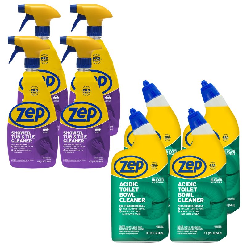 Zep Acidic Toilet Bowl Cleaner - Removes Hard Water Stains (Case of 4) with Zep Shower. Tub & Tile Cleaner – Eliminates Hard Water Stains (Case of 4) Bundle