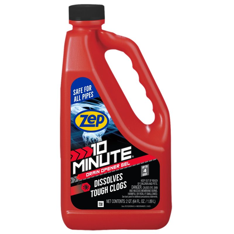 Zep 10 Minute Drain Opener Gel – Dissolves Hair and Clogs – 64 oz